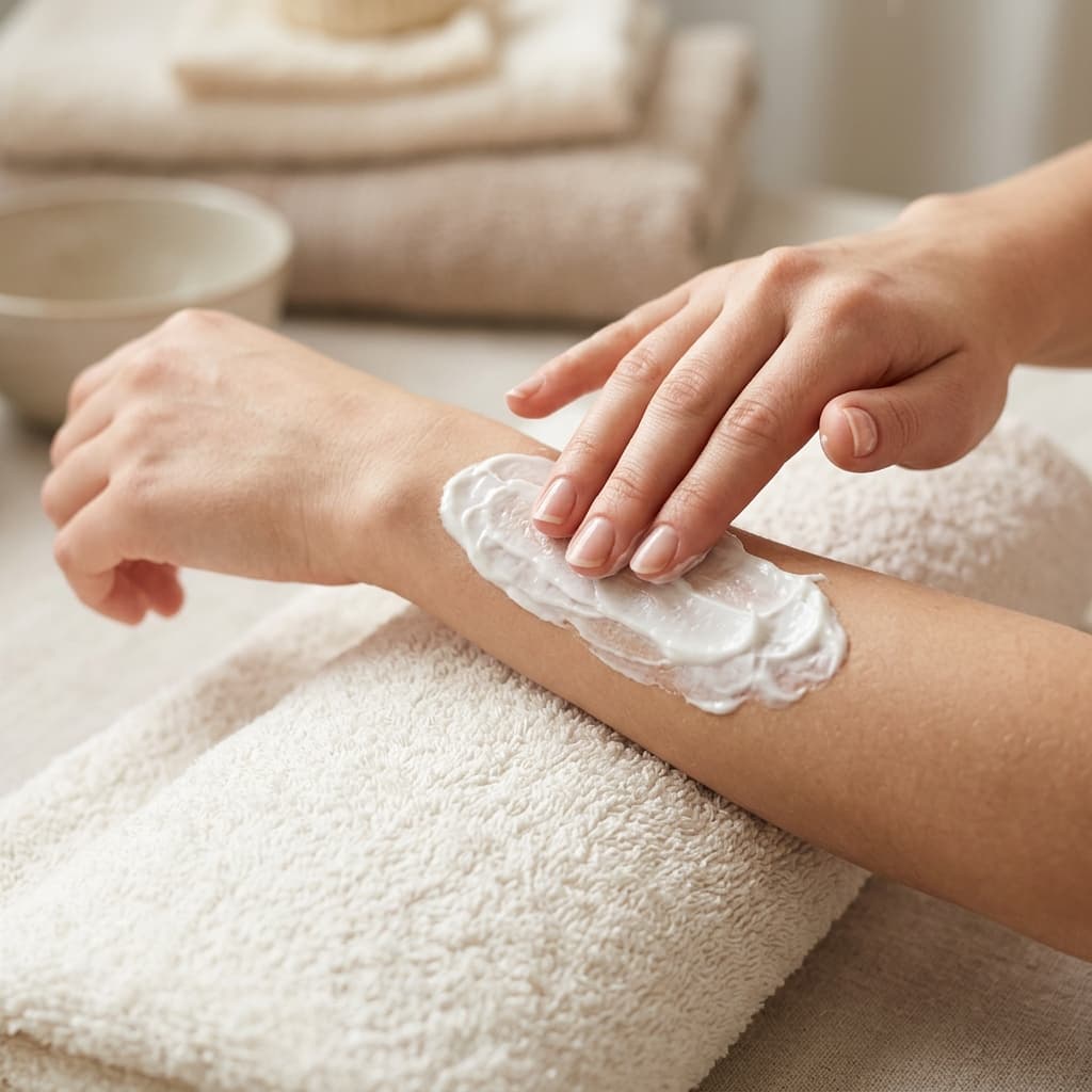 Body Care category featuring luxurious body cream application